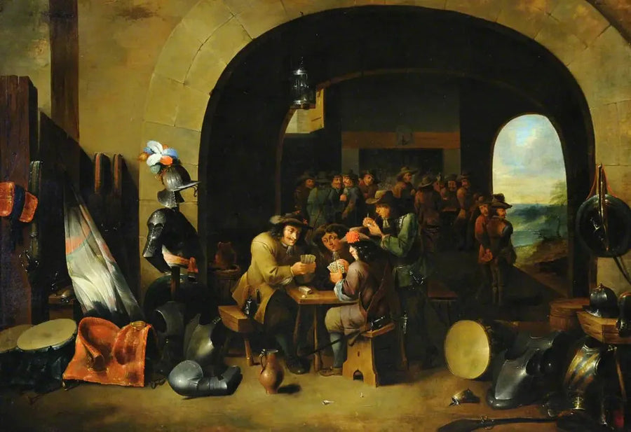 Soldater der spiller kort i en vagtstue - David Teniers den Yngre