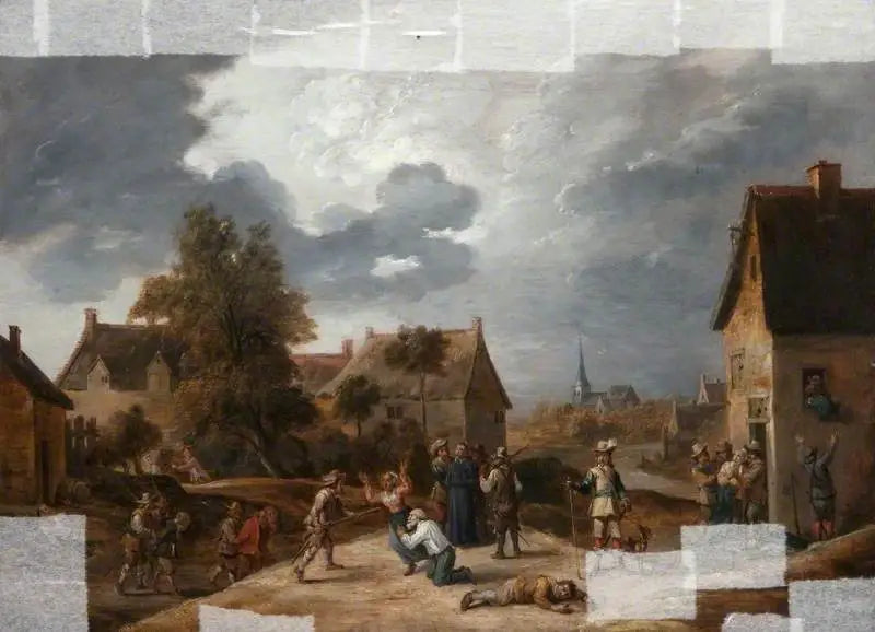 Soldater, der plyndrer en landsby - David Teniers den Yngre