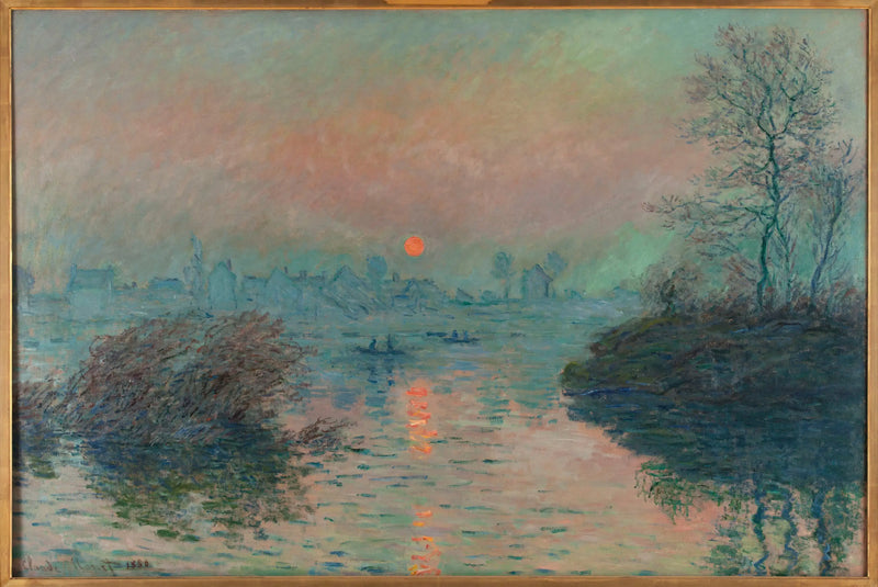 Solnedgang over Seinen ved Lavacourt, vintereffekt - Claude Monet