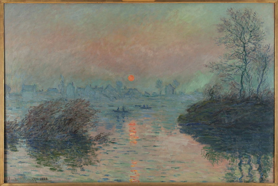 Solnedgang over Seinen ved Lavacourt, vintereffekt - Claude Monet