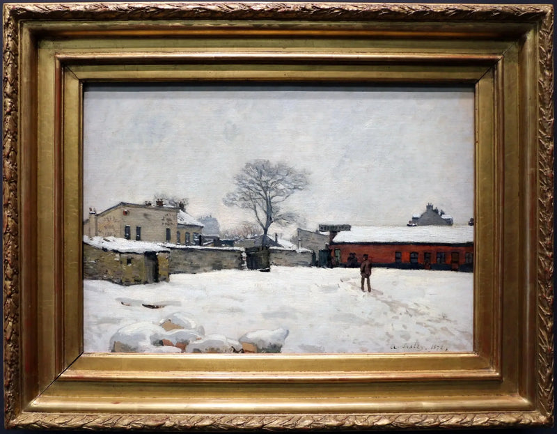 Under sneen: gårdsplads i Marly-le-Roi - Alfred Sisley