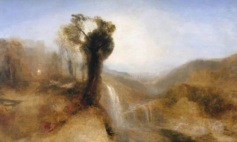 Sydlandskab med et akvædukt og vandfald - J. M. W. Turner