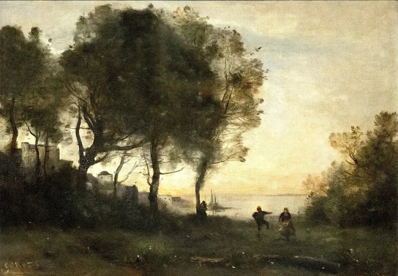 Souvenir d'Italie ; danser på kysterne af Capri - Jean-Baptiste Camille Corot