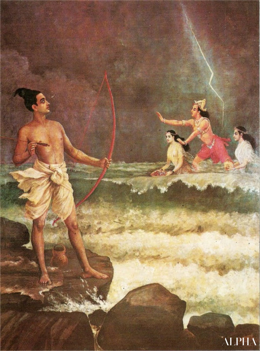 Sri Rama Vanquishing the Sea - Raja Ravi Varma - Reproductions de tableaux et peintures haut de gamme