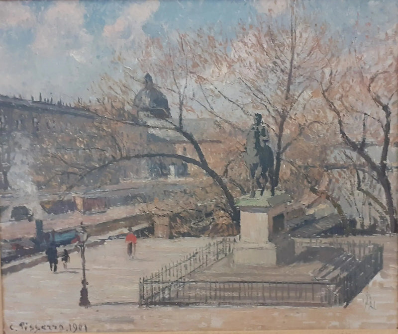Statue af Henri IV og møntstedet, morgen, sol - Camille Pissarro