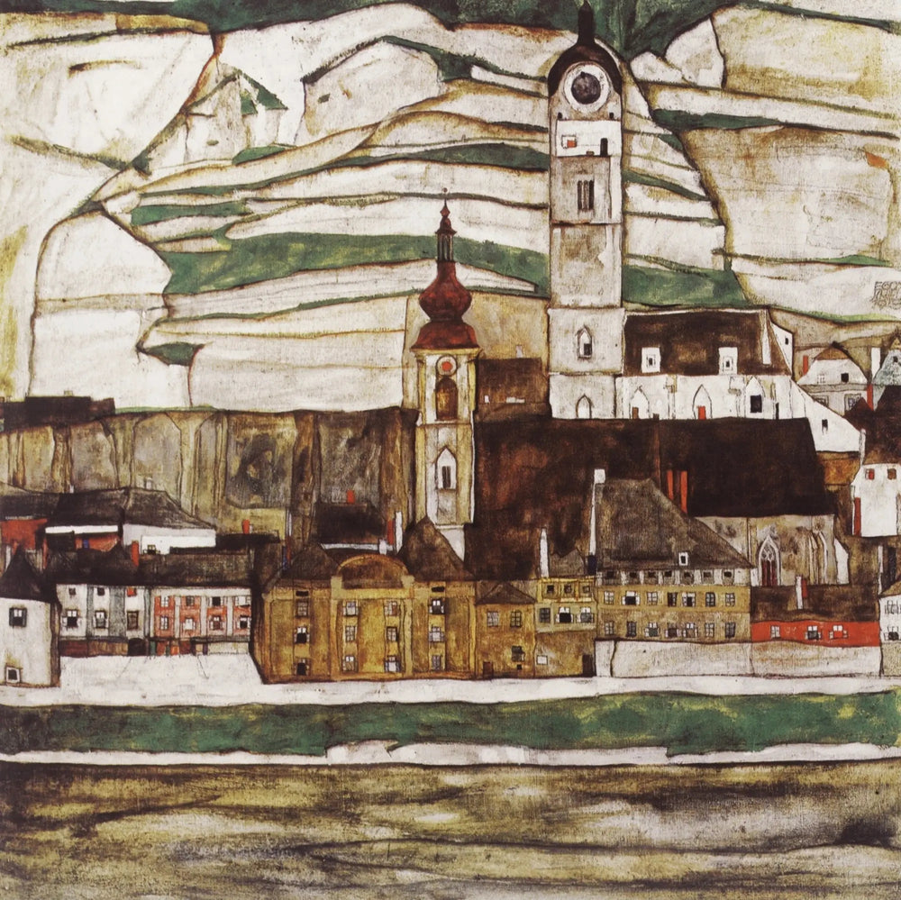 Stein sur le Danube, vu du sud - Egon Schiele image 1 copie de tableau peinte à la main