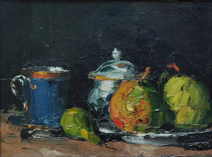 Sukkerskål, pærer og blå kop - Paul Cézanne
