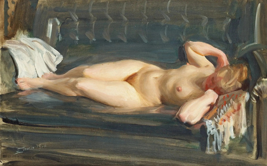 På den blå-grå lædersofa - Anders Zorn