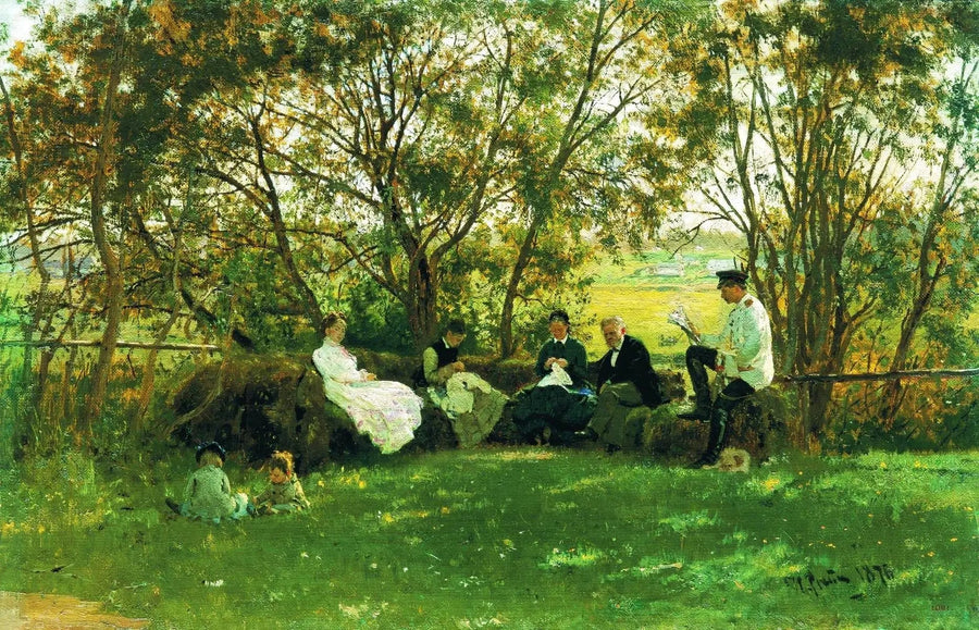 På en bænk i græsset - Ilya Repin
