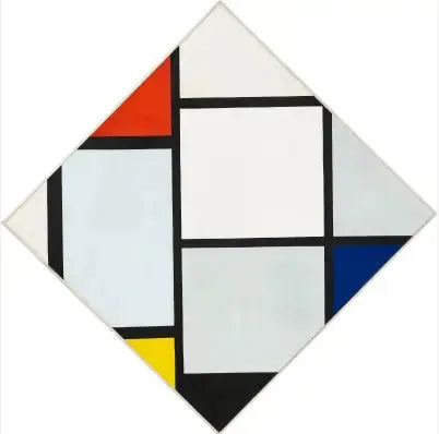 Maleri nr. IV; Komposition i rhombus med rød, grå, blå, gul og sort - Piet Mondrian