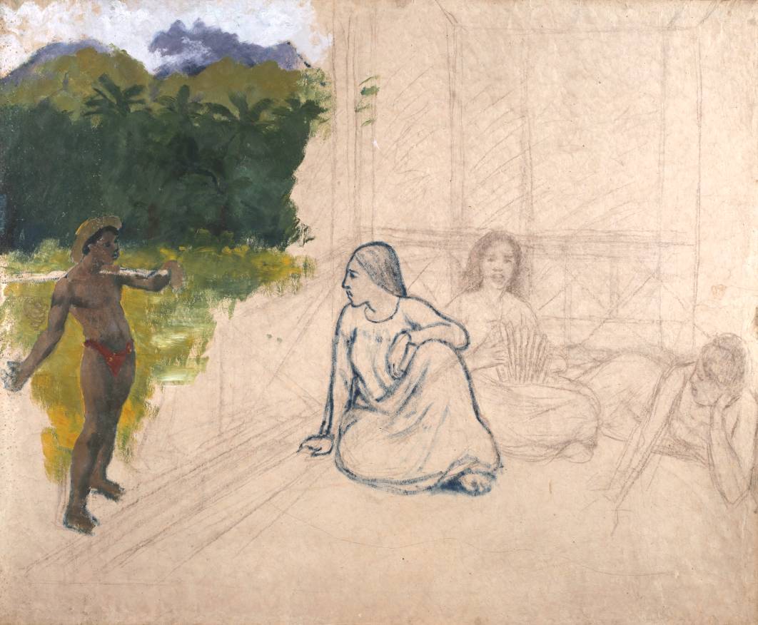 Reproduction du tableau « Tahitiens, ou Tahitiennes au repos - Paul Gauguin » par Alpha Reproduction en peinture à l’huile