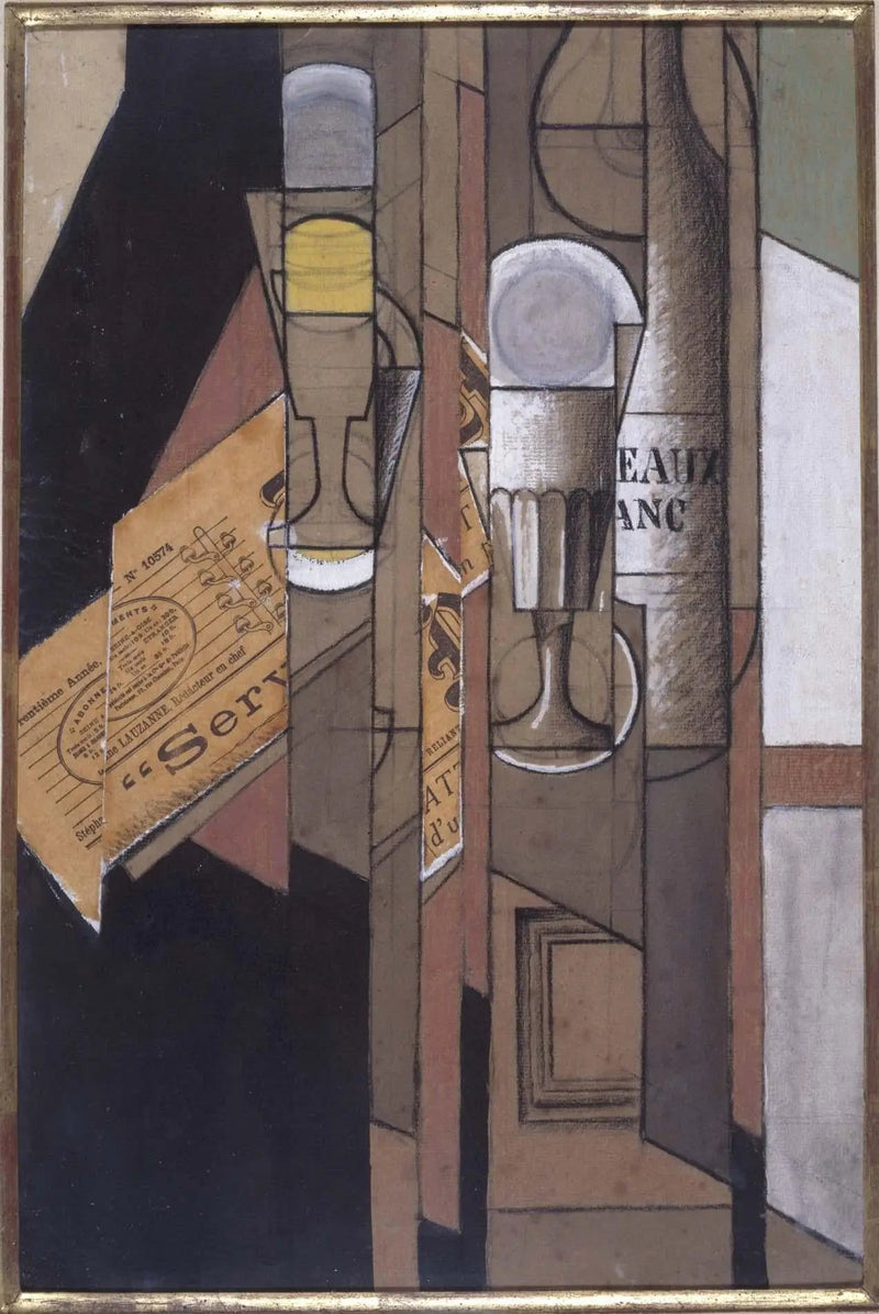 Kopper, journal og vinflaske - Juan Gris