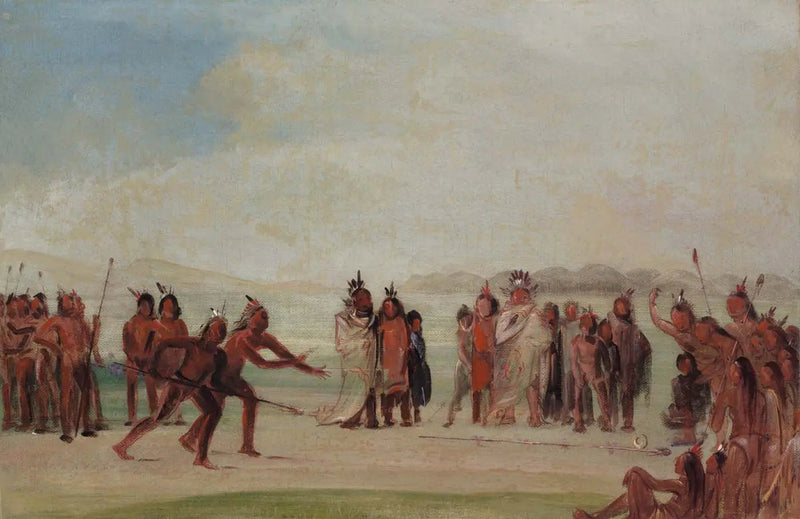 Tchung-kee, un spil mandan spillet med en ring og en stang - George Catlin