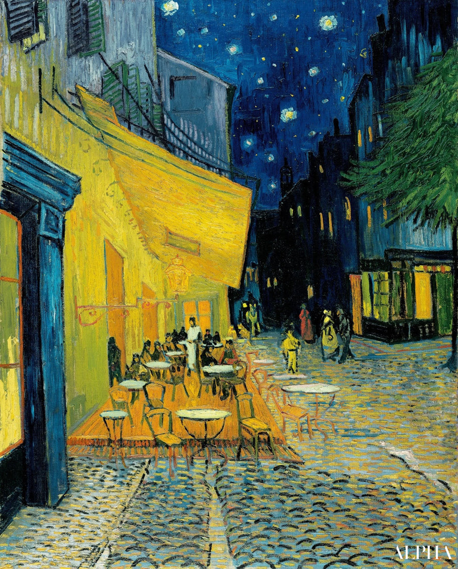 Caféets terrasse om aftenen