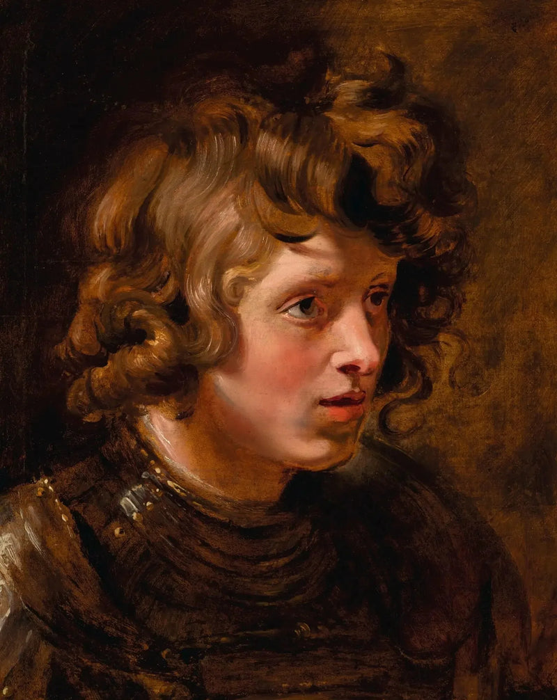 Hoved af en ung mand iført rustning - Peter Paul Rubens