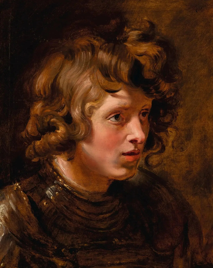 Hoved af en ung mand iført rustning - Peter Paul Rubens