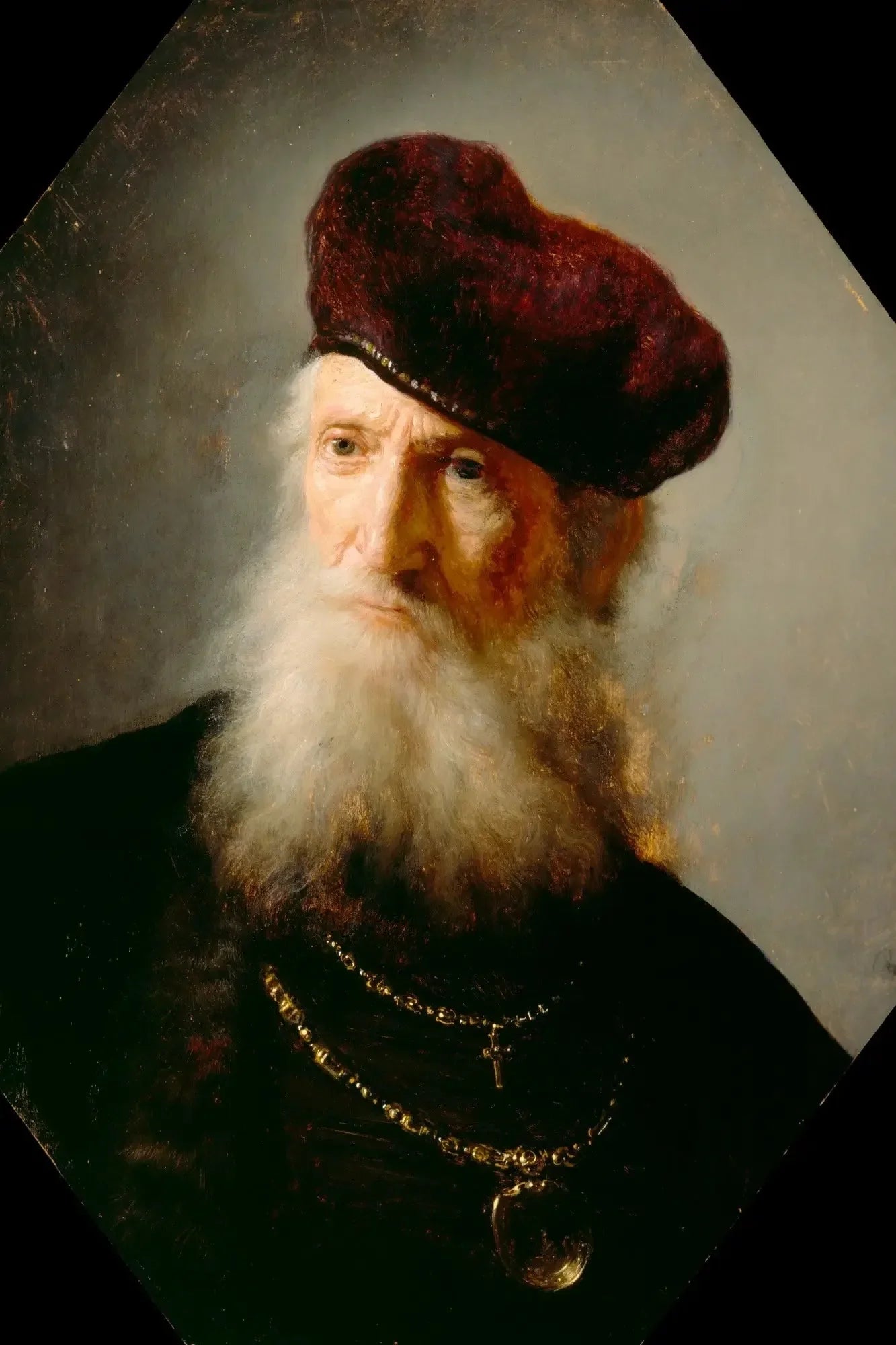 Tête d'un vieil homme barbu portant un haut béret - Rembrandt image 1 reproduction artisanale de tableau