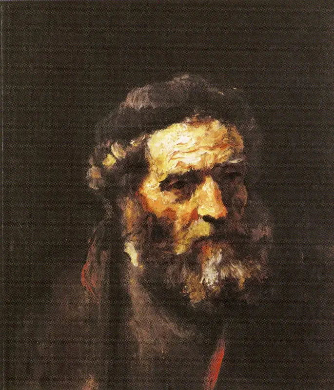 Hovedet af en gammel skægget mand - Rembrandt
