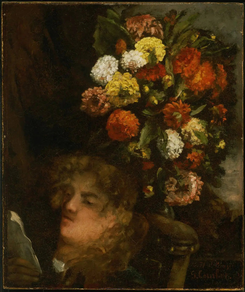 Kvindehoved og blomster - Gustave Courbet