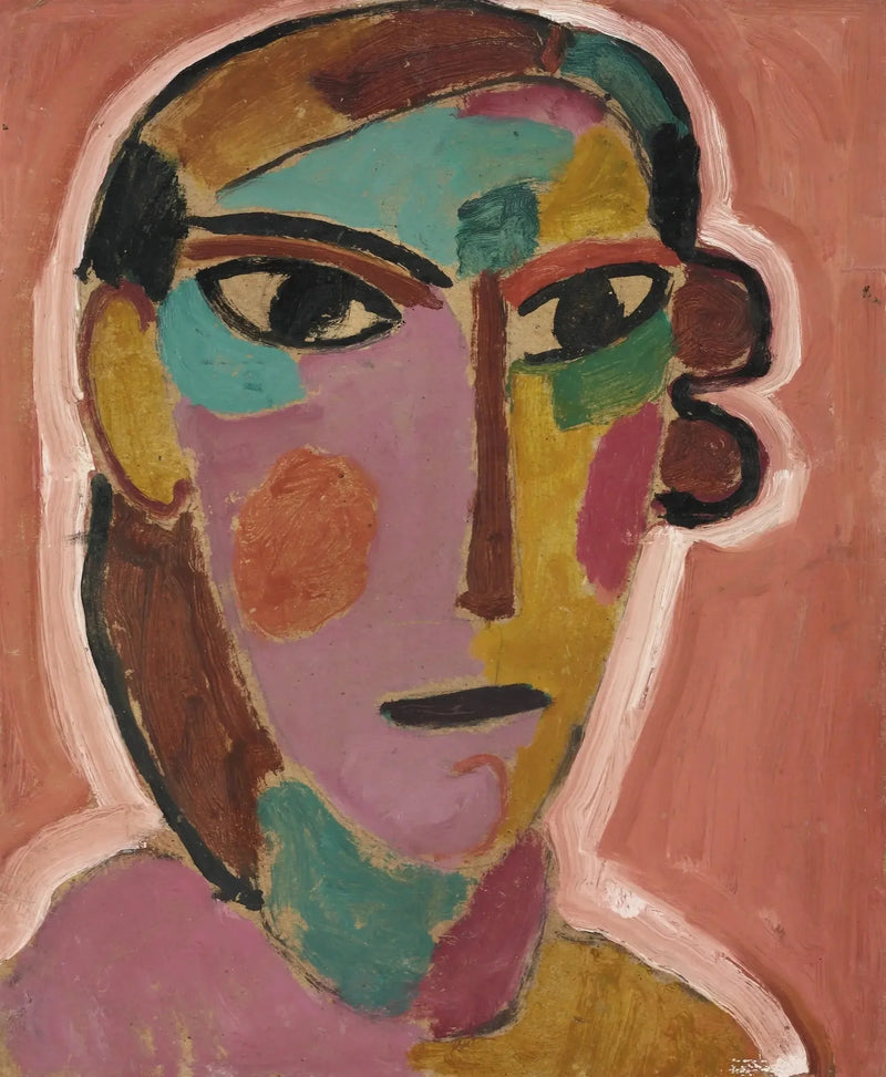 Mystisk kvindehoved på rød baggrund - Alexej von Jawlensky