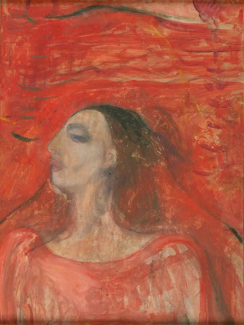 Kvindeansigt på rød baggrund - Edvard Munch