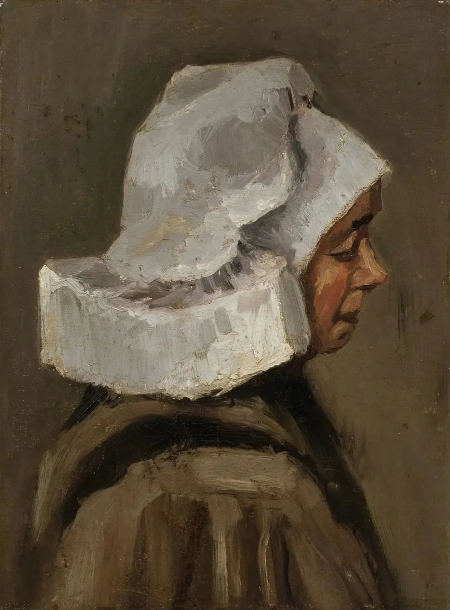 Bondekvindehoved med hvid hue - Vincent van Gogh