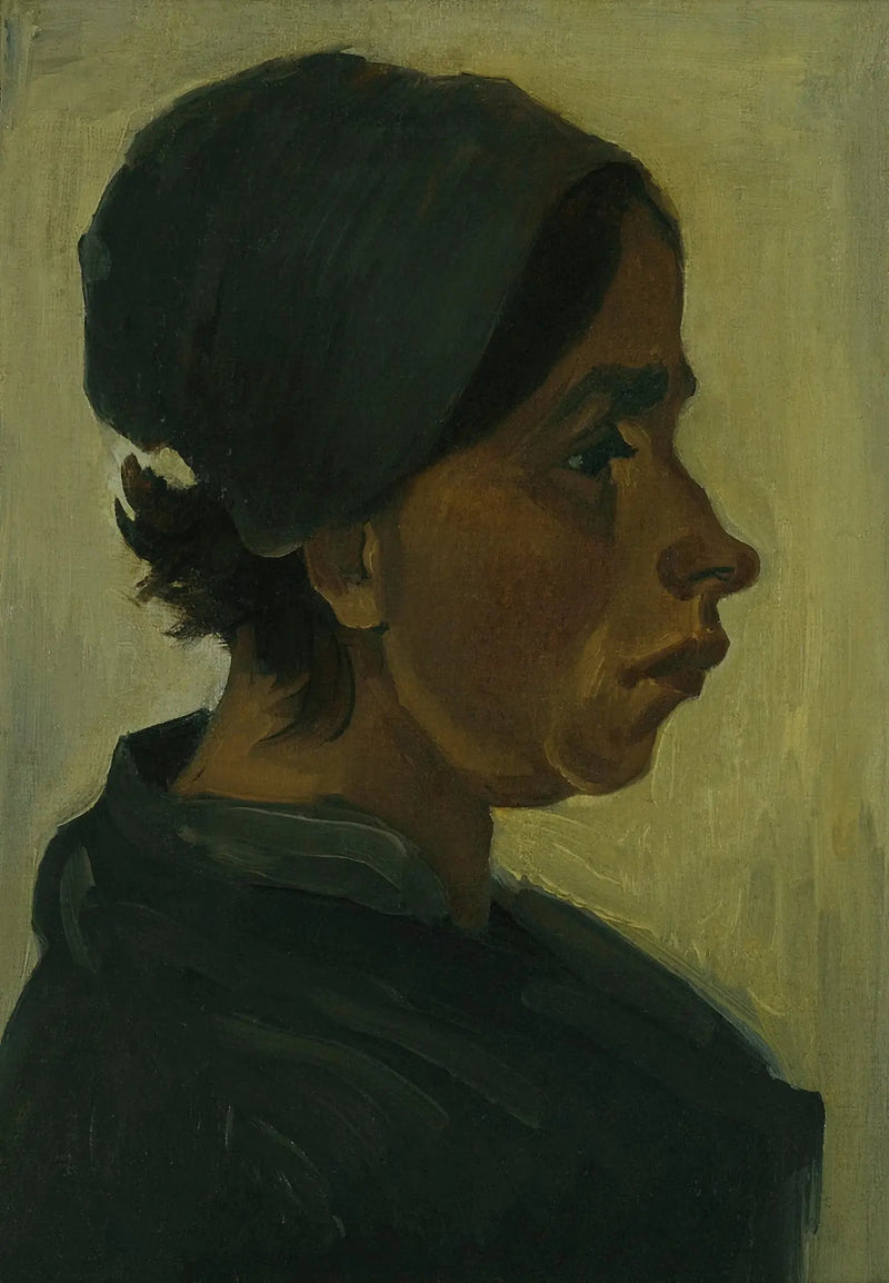 Bondekvindehoved med sort hue - Vincent van Gogh