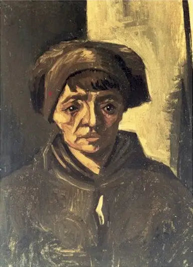Bondekvindehoved med sort hue - Vincent van Gogh