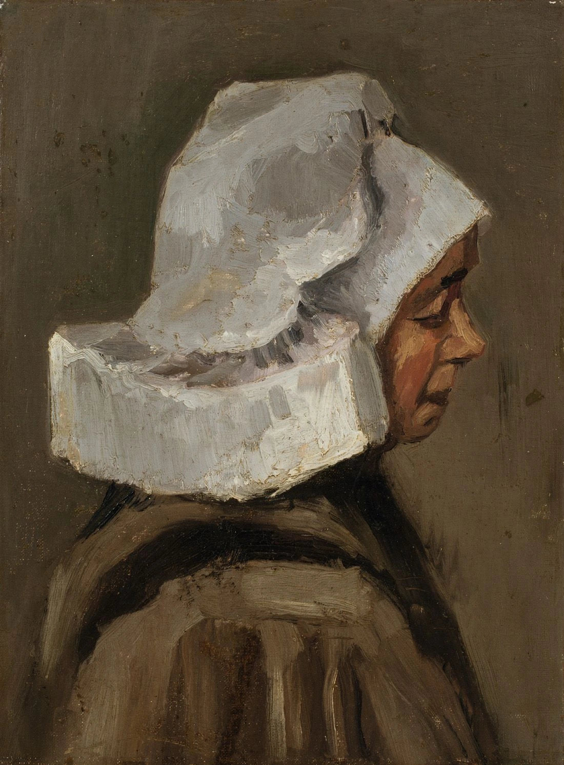 Tête de paysanne au bonnet blanc F144 — profil peint par Vincent van Gogh