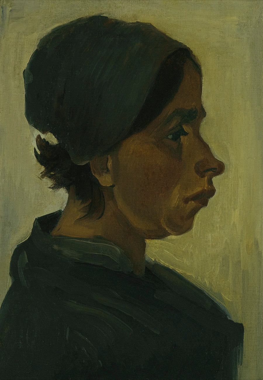 Bondekvindehoved med sort hue - Vincent van Gogh