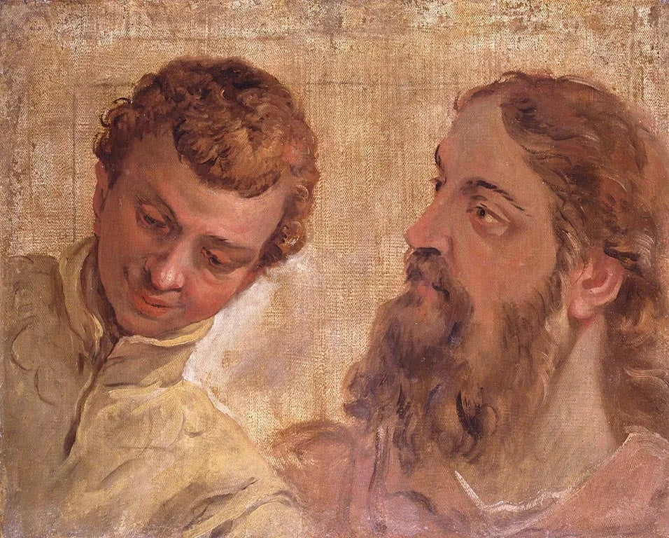 Têtes d'un garçon et d'un homme barbu (un apôtre) - Sebastiano Ricci image 1 reproduction de peinture à l’huile