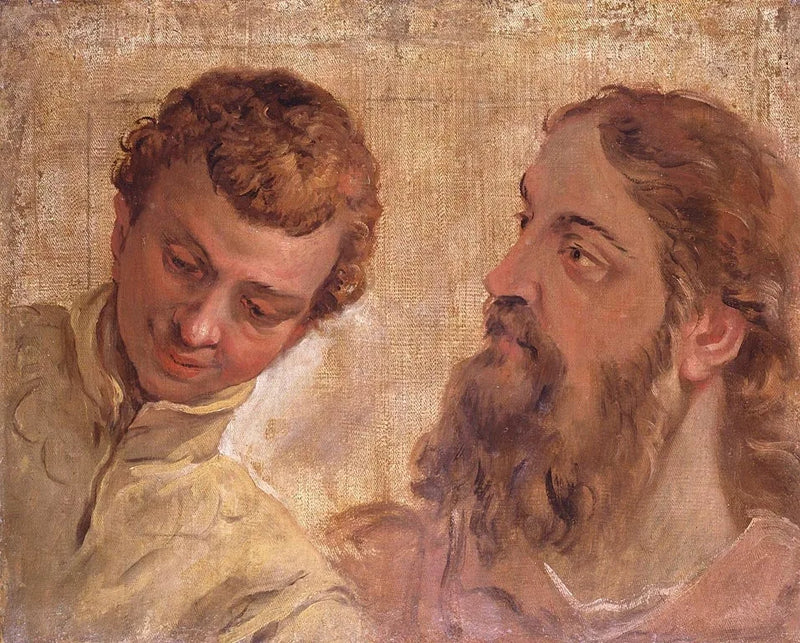 Hovederne af en dreng og en skægget mand (en apostel) - Sebastiano Ricci