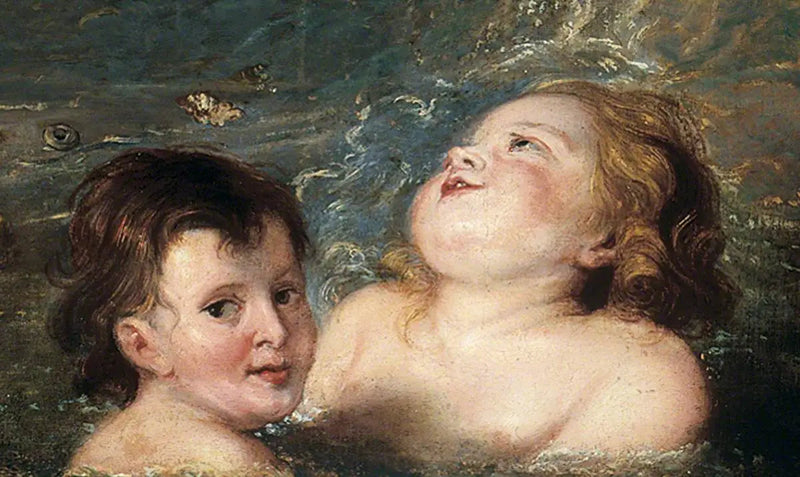 Hoved af to børn, der bader i havet - Peter Paul Rubens