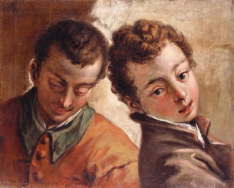 Side om side hoveder af en ung mand og en dreng - Sebastiano Ricci