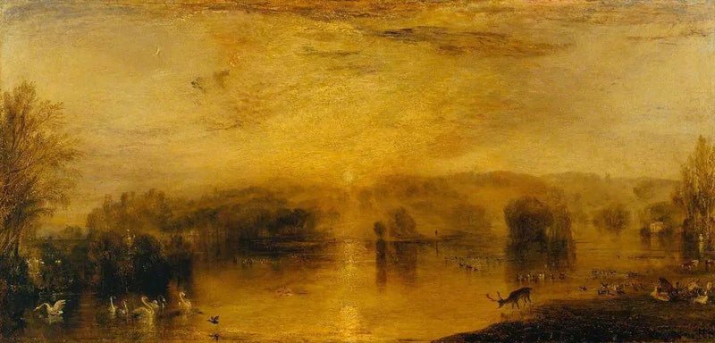 Søen, Petworth: Solnedgang, en hjort der drikker - J. M. W. Turner