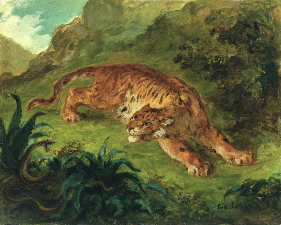 Skræmt tiger af en slange - Eugène Delacroix