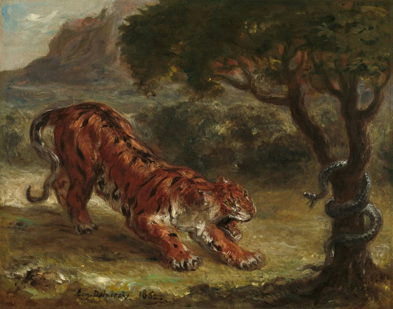 Tiger og slange - Eugène Delacroix