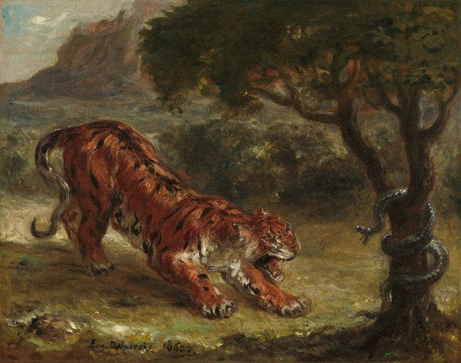 Tiger og slange - Eugène Delacroix