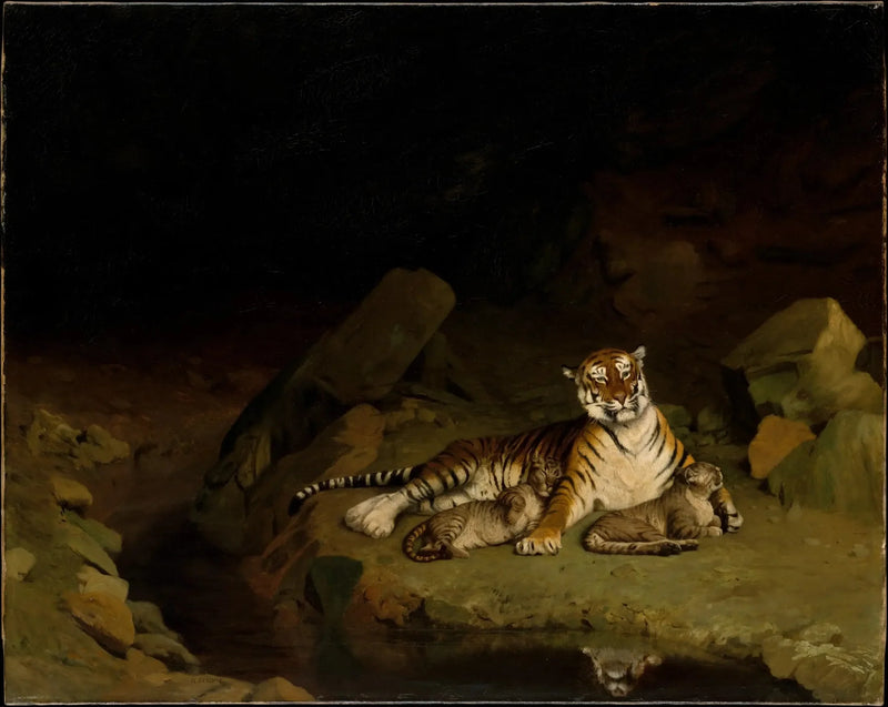 Tiger og dens unger - Jean-Léon Gérôme