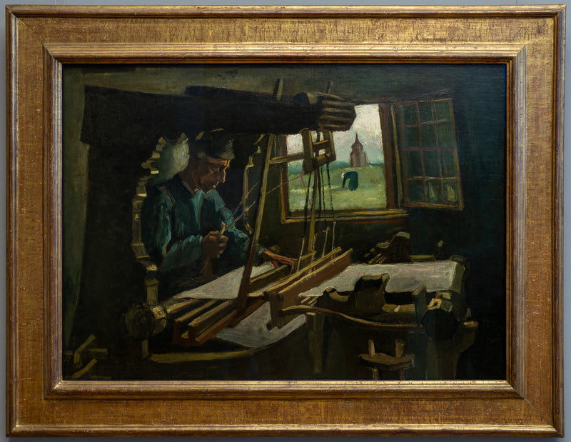 Weber foran et åbent vindue med udsigt til Nuenen-tårnet - Vincent van Gogh
