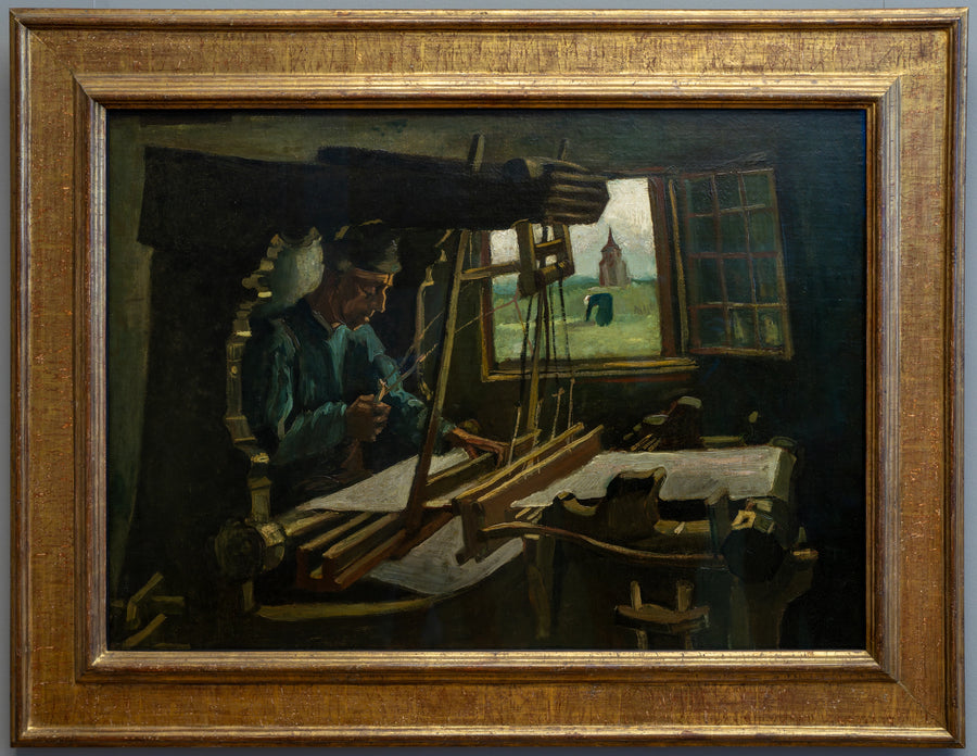 Weber foran et åbent vindue med udsigt til Nuenen-tårnet - Vincent van Gogh