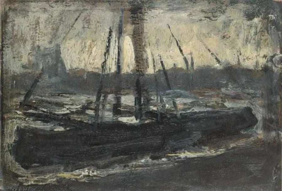 Tjalk fortøjet i lilla - Piet Mondrian
