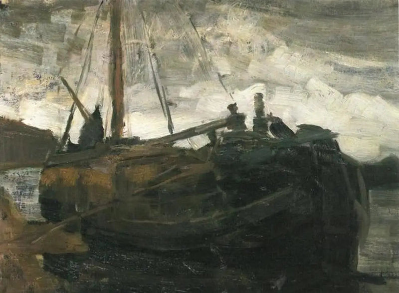 Tjalk fortøjet - Piet Mondrian