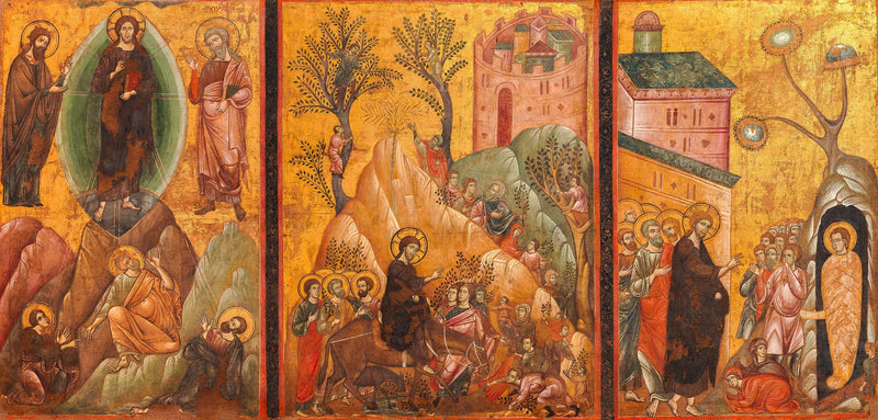 Transfiguration, Indgangen til Kristus i Jerusalem og Lazare's Opstandelse - Guido da Siena