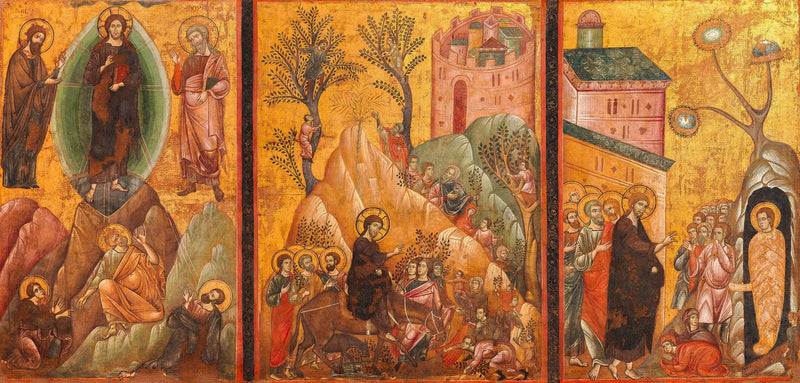 Transfiguration, Indgangen til Kristus i Jerusalem og Lazare's Opstandelse - Guido da Siena