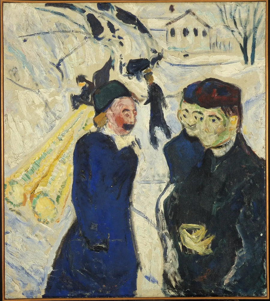 Transport af passagerer og træ i en gade i Kragerø - Edvard Munch