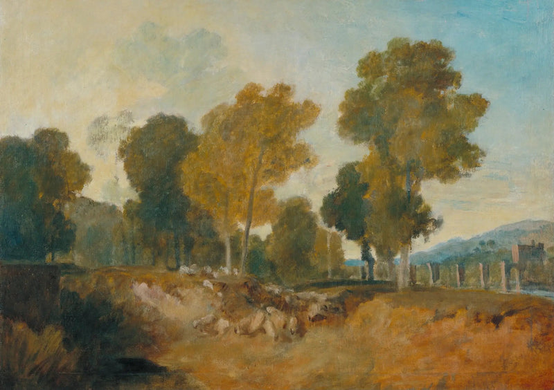 Træer ved floden, med bro i mellemafstand - J. M. W. Turner