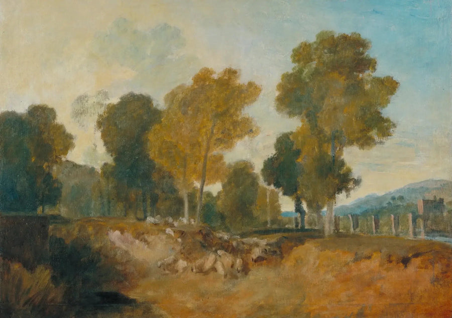 Træer ved floden, med bro i mellemafstand - J. M. W. Turner