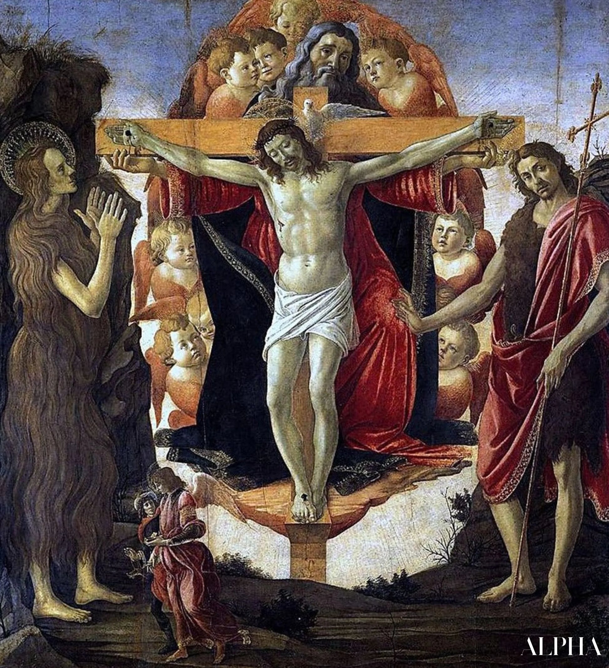 Trinitet med Maria Magdalena, Johannes Døberen og Tobias med englen - Sandro Botticelli - Reproduktioner af malerier og højkvalitets malerier