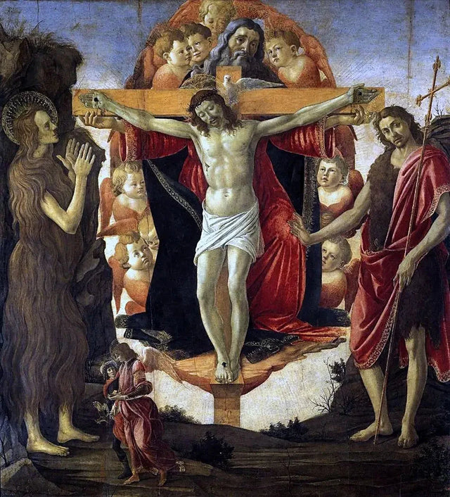 Treenigheden med Sankt Maria Magdalene og Sankt Johannes Døberen, omkring 1491-1494 - Botticelli og værksted